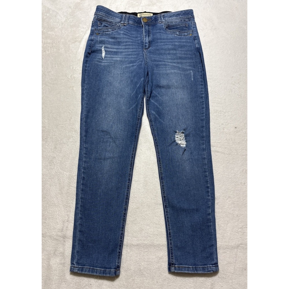 Democracy Jeans Womens 12 Ab Technology Denim Regular Fit Tapered Leg Distressed